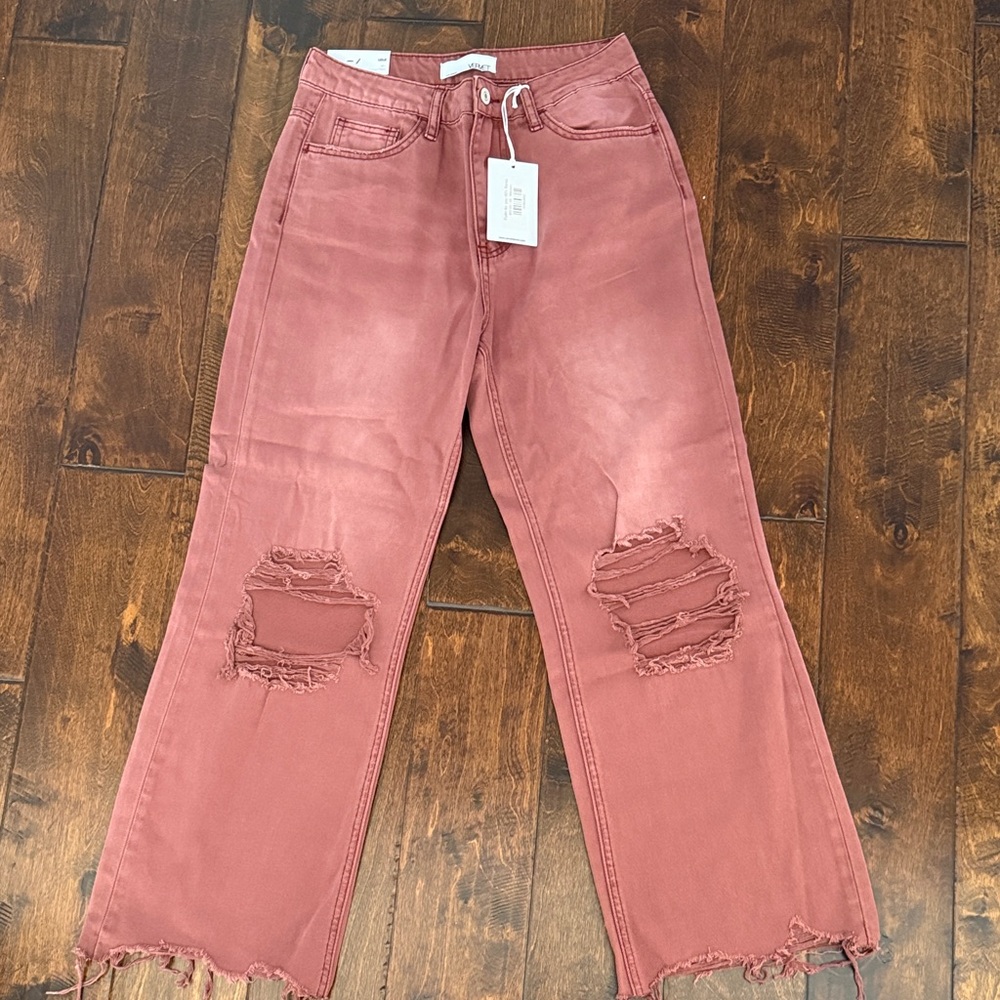 Women's Distressed Maroon Jeans